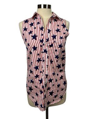 Frank Eileen Finley Sleeveless Shirt Stars Stripes USA XXS Button Down